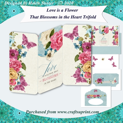 Love Is A Flower 3D Decoupage Trifold 3 Panel Card and Envelope Kit