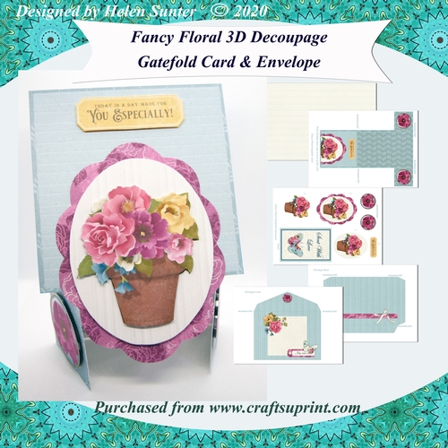 Fancy Fold Down Floral 3D Decoupage Gatefold Card & Envelope