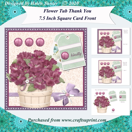 Flower Tub 3D Decoupage Thank You 7.5 Inch Square Card Front Kit