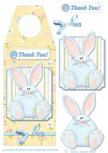 Blue Bunny Wine Bottle Gift Tag with Optional Decoupage and Extra Sentiment Tags