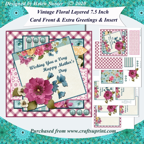 Vintage Floral Layered 7.5 inch card Front & Insert for Mothers Day & Birthday & More
