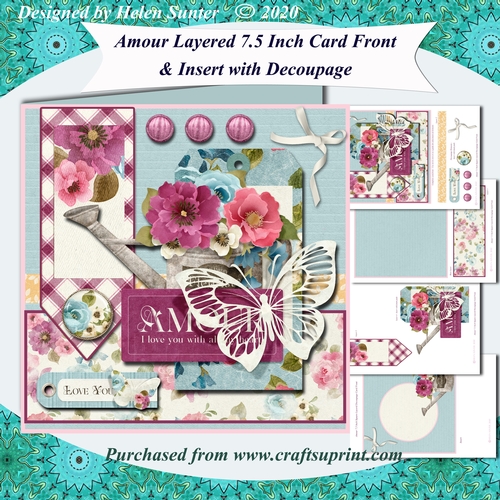 Amour Vintage Floral Layered 7.5 inch card Front with Insert 