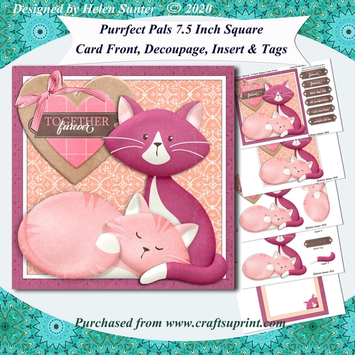 Purrfect Pals 7.5 Inch Square Card Front with Decoupage, Insert & Extra Sentiment Tags