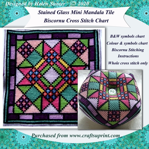 Stained Glass Mini Mandala Tile Biscornu Cross Stitch Chart
