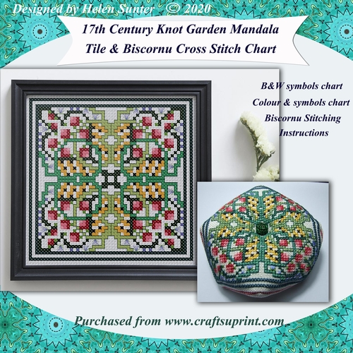 17th Century Knot Garden Mandala Tile & Biscornu Pincushion Cross Stitch Chart