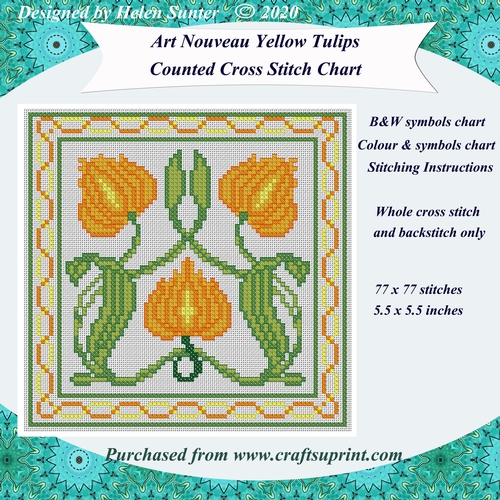 Art nouveau Yellow Tulips Counted Cross Stitch Chart