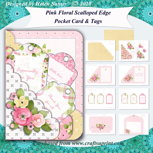 Pink Floral Scalloped Edge Pocket Card Kit & Tags