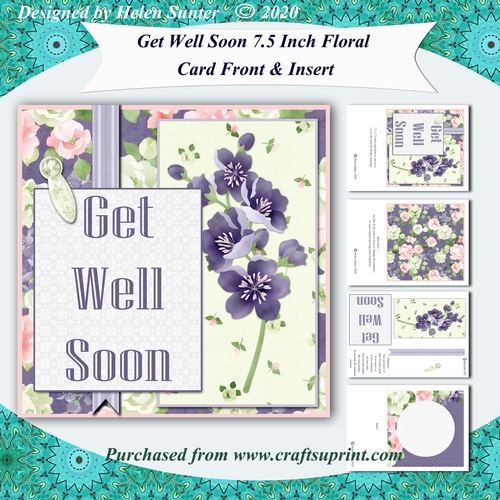 Get Well Soon Layered Floral 7.5 Inch Card Front & Insert