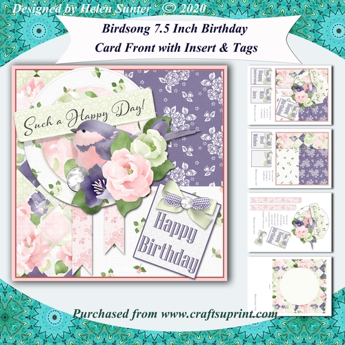 Birdsong Layered Floral 7.5 Inch Birthday Card Front & Insert