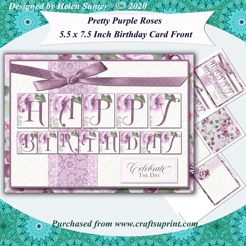 Pretty Purple Roses 5.5 x 7.5 Inch Birthday Card Front with Decoupage & Insert