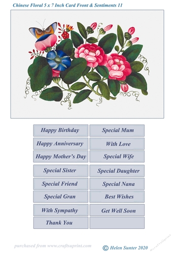 Chinese Floral Art 5 x 7 Inch Card Front and Sentiments no.11