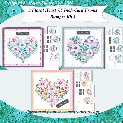 Floral Hearts 7.5 Inch Card Fronts Bumper Kit 1