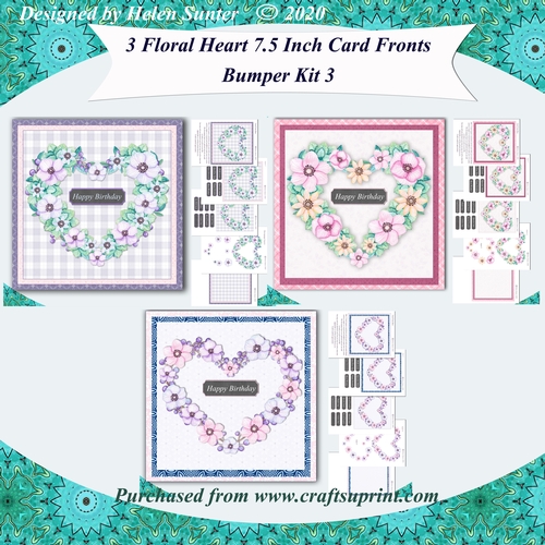 Floral Hearts 7.5 Inch Card Fronts Bumper Kit 3