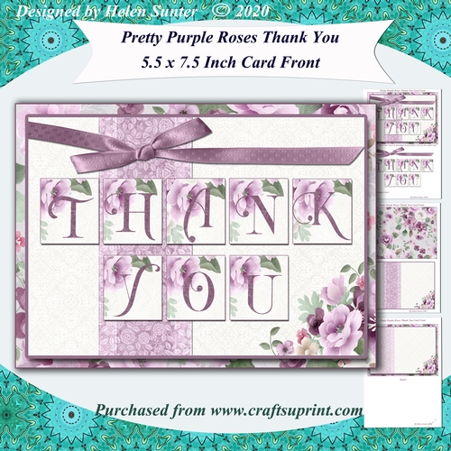 Pretty Purple Roses 5.5 x 7.5 Inch Thank You Card Front with Decoupage & Insert