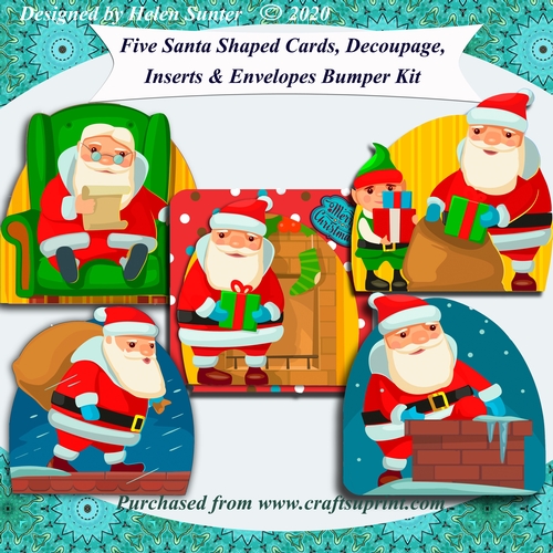 Santa 3D Decoupage Shaped Christmas Cards Bumper Kit
