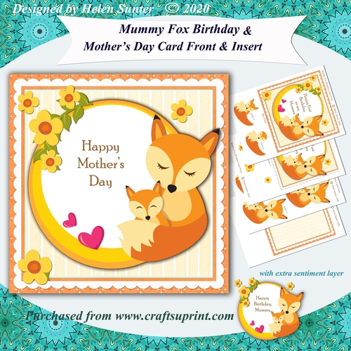 Mummy and Baby Fox Birthday and Mothers Day 7.5 Inch Card Front and Insert