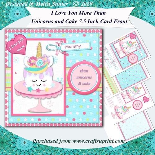 I Love You More Than Unicorns and Cake Card Front and Insert - Pink