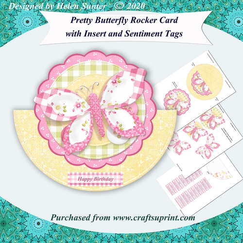 Pretty Butterfly Rocker Card with Insert, Decoupage and Extra Sentiment Tags