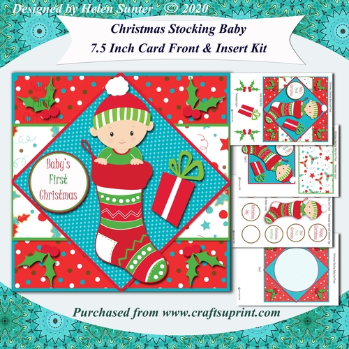Christmas Stocking Babys First Christmas 7.5 Inch Card Front Insert & Sentiments Kit