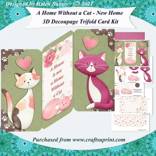 A House is Not a Home Without a Cat 3D Decoupage Trifold & Envelope Card Kit