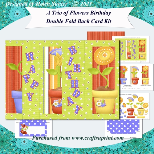 A Trio of Flowers Double Fold Back Birthday Card Kit