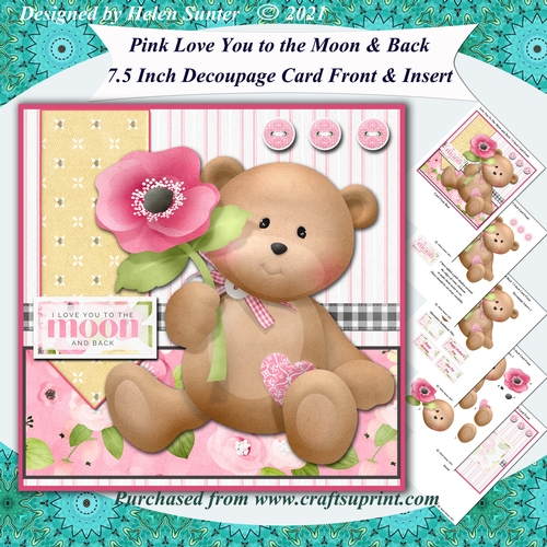 Love You To The Moon and Back 7.5 Inch 3D Decoupage Card Front & Insert & Extra Sentiments Pink