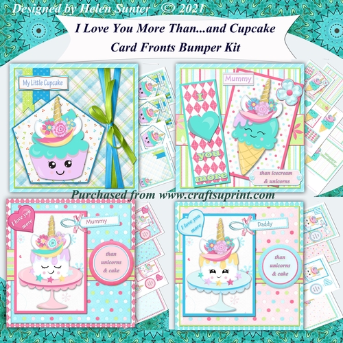 I Love You More Than Cupcakes Unicorns Icecream 7.5 Inch Card Fronts Bumper Kit
