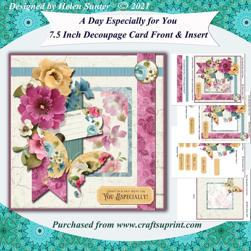 A Day Especially For You 7.5 Inch Card Front with Decoupage and Insert