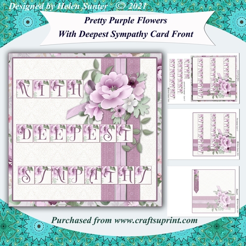 Pretty Purple Roses Sympathy Card Front and Insert