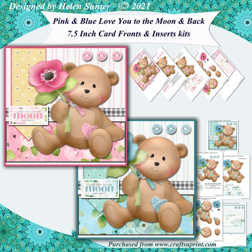 Love You to the Moon and Back Pink and Blue Card Fronts Combined Kit 