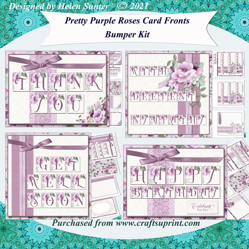 Pretty Purple Roses Card Fronts Bumper Kit - Thank You, Birthday, Sympathy & Get Well Soon