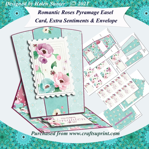 Romantic Floral Easel Card with Decoupage, Envelope and 10 Extra Sentiments
