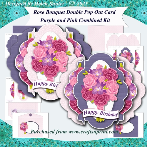 Rose Bouquet Fancy Edge Double Pop Out Cards and Envelopes Combined Kit