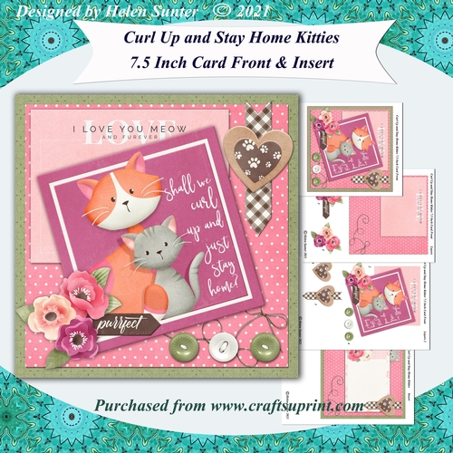 Lets Curl Up and Stay Home Kitties 7.5 Inch Card Front and Insert