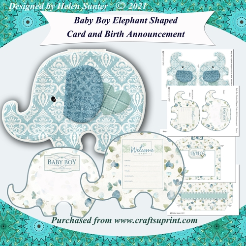 Baby Boy Elephant Shaped Card and Birth Announcement