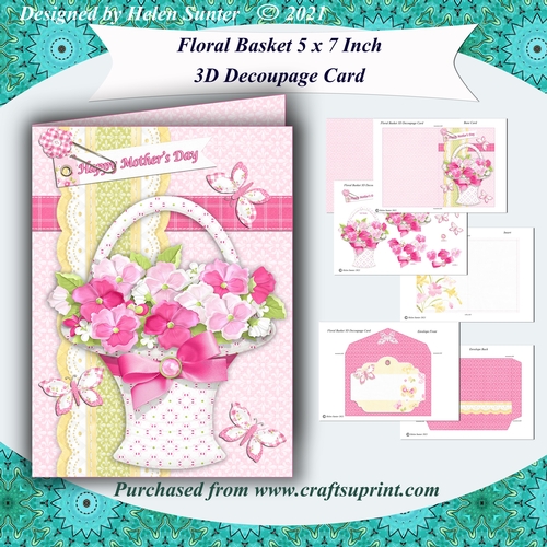 Floral Basket 5 x 7 3D Decoupage Card and Envelope