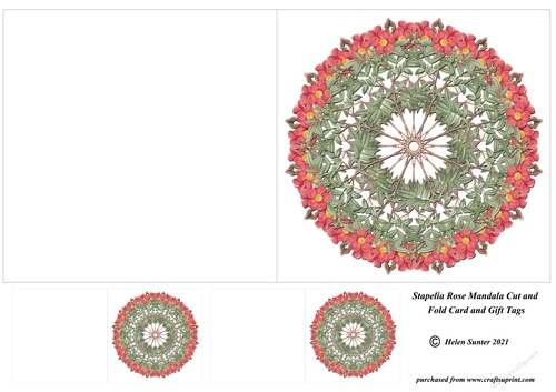 Stapelia Rose Mandala Cut and Fold Card and Gift Tags no.3