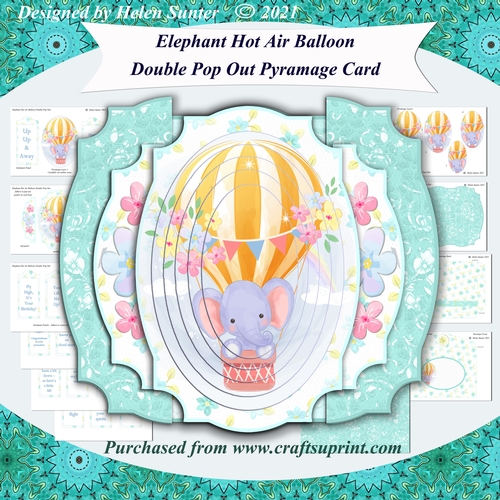 Elephant Hot Air Balloon Double Pop Out Pyramage Card & Envelope