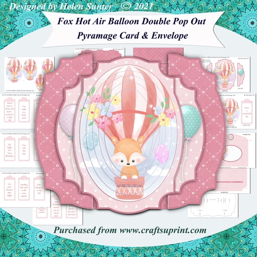 Fox Hot Air Balloon Double Pop Out Pyramage Card & Envelope