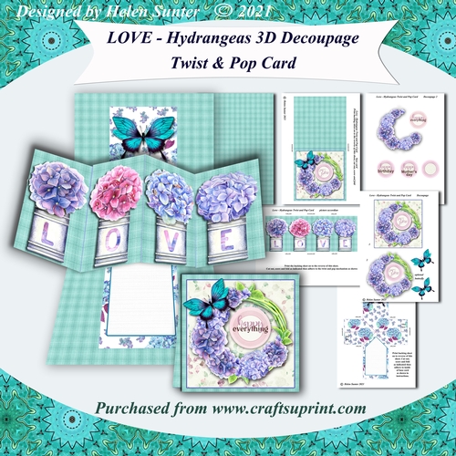 LOVE - Hydrangeas 3D Decoupage Twist and Pop Card