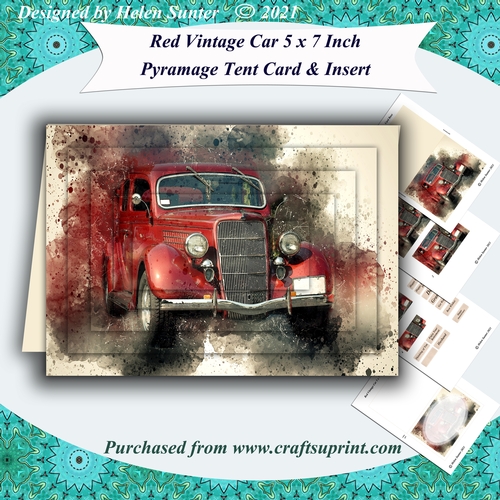 Red Vintage Car 5 x 7 Inch Pyramage Tent Card & Insert