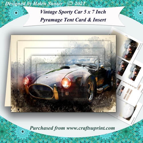 Sporty Vintage Car 5 x 7 Inch Pyramage Tent Card & Insert