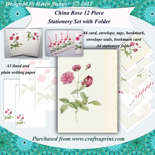 Vintage China Rose Bumper Stationery Set with Folder
