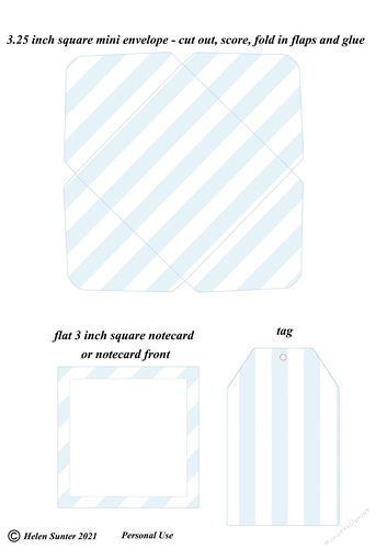Blue Stripe Mini Envelope, Flat Notecard and Matching Gift Tag  Stationery Set