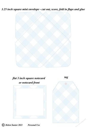 Blue Check Mini Envelope, Flat Notecard and Matching Gift Tag Stationery Set