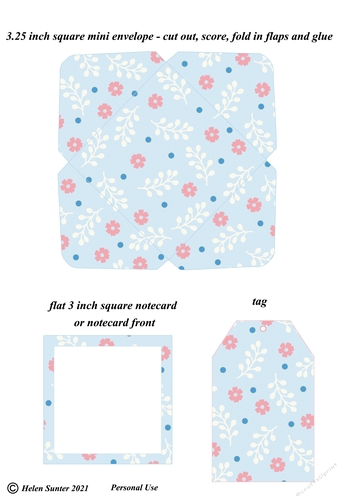Flowers and Leaves Mini Envelope, Flat Notecard and Matching Gift Tag Stationery Set