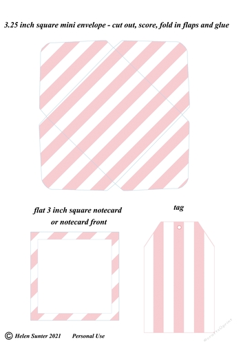 Pink Stripe Mini Envelope, Flat Notecard and Matching Gift Tag Stationery Set