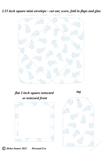 Blue Leaves Mini Envelope, Flat Notecard and Matching Gift Tag Stationery Set