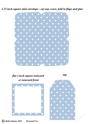 Blue Polka Dot Mini Envelope, Flat Notecard and Matching Gift Tag Stationery Set
