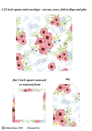 Large Poppy Mini Envelope, Flat Notecard and Matching Gift Tag Stationery Set
